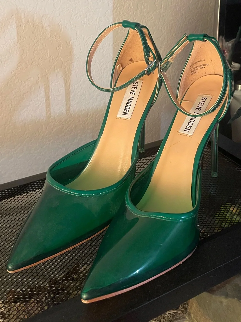 Steve Madden Emerald Green Patent Pointed-Toe Ankle-Strap Pumps